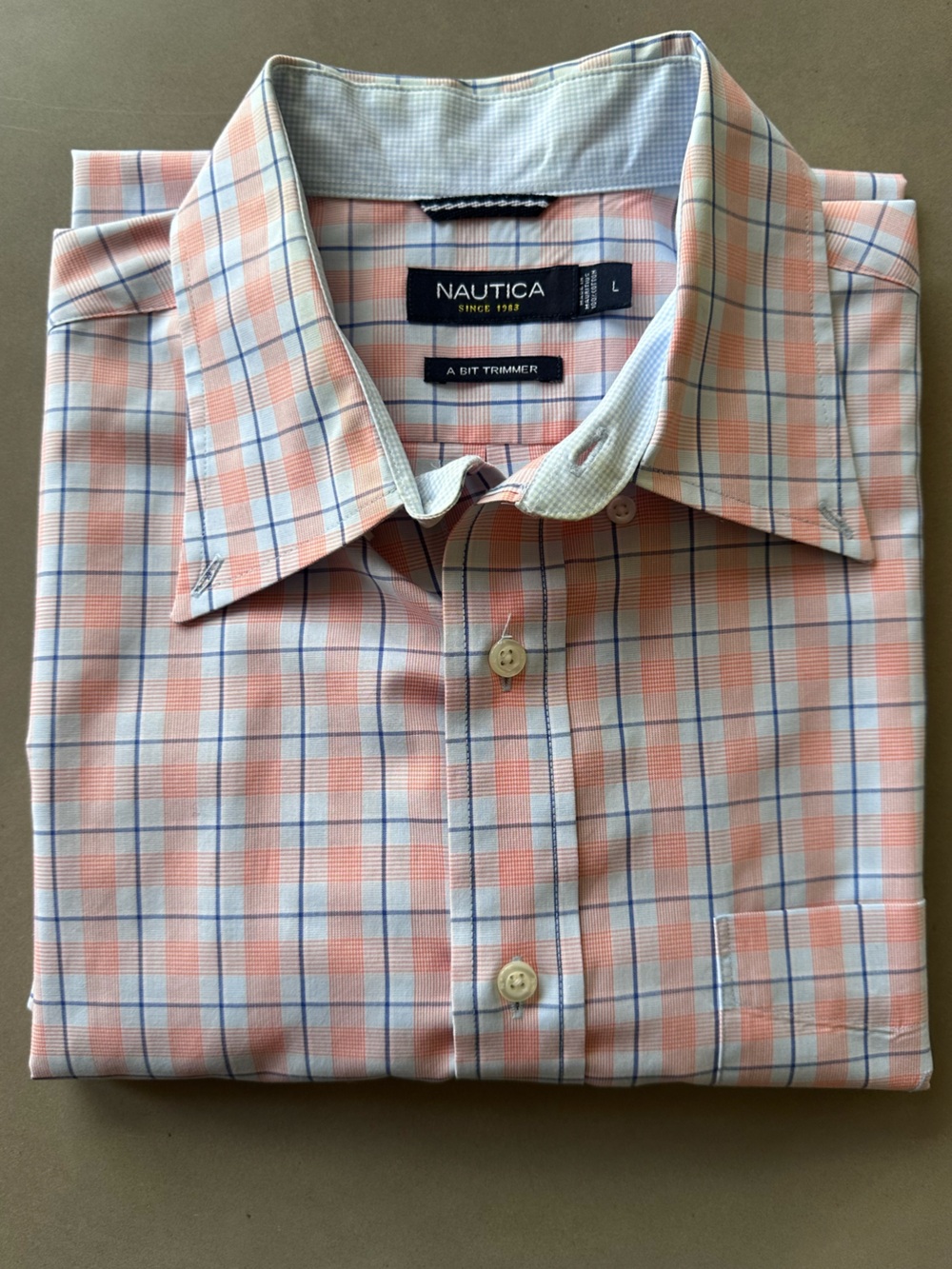Nautica Men’s Peach & Light Blue Plaid Short-Sleeve Button-Down Shirt